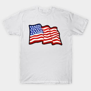 Embroidery American Flag Sticker T-Shirt